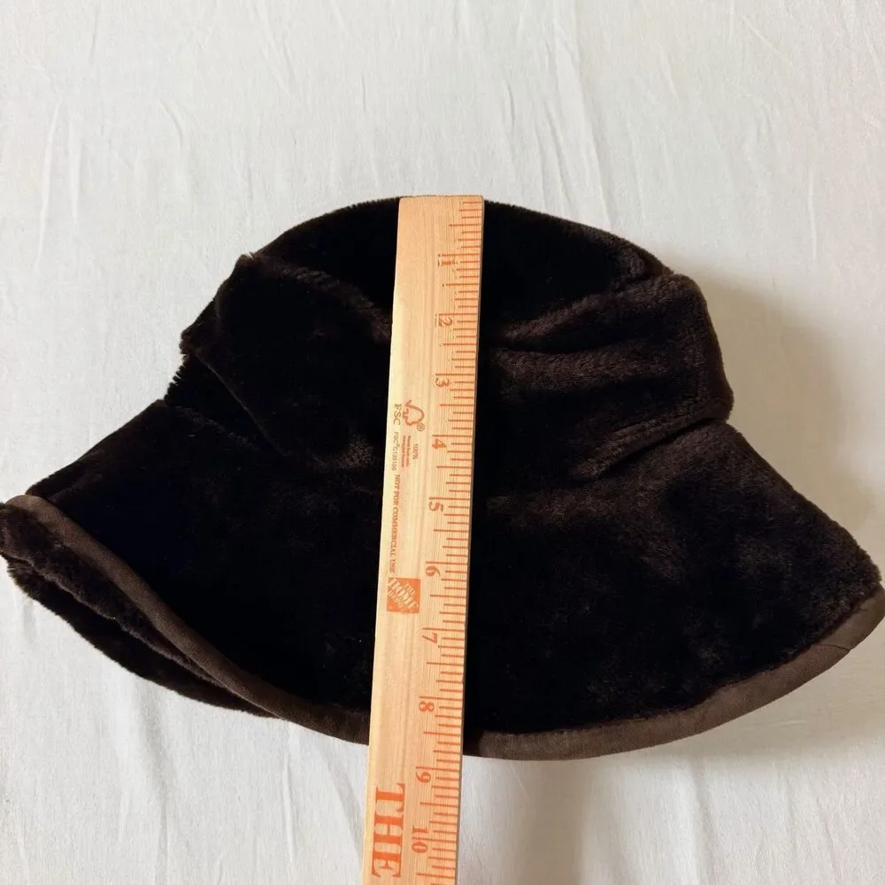 Vintage Gilly Forge London Brown Faux Fur Cloche Bucket Hat S/M Pillbox Mod Ski